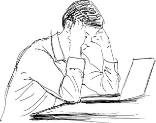 Hand sketch of a man working with computer vector