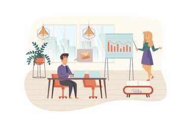 Team content managers works in office scene vector