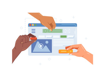 user interface designing desktop and hands editing vector image