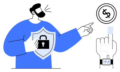 man with security shield highlighting digital vector image