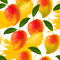 seamless pattern with ripe mango and juice vector image