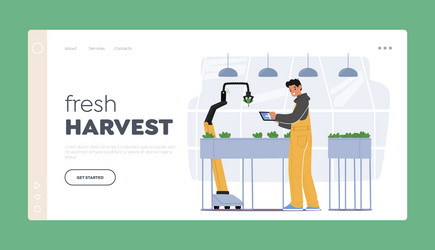 Fresh harvest landing page template farmer vector