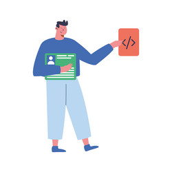man lifting programming code vector image