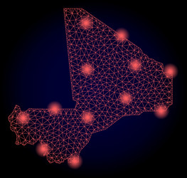 polygonal wire frame mesh map of mali with red vector image