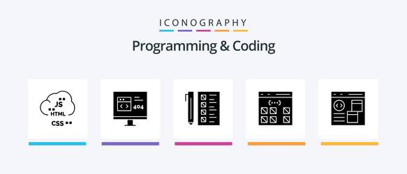 programming and coding glyph 5 icon pack vector image