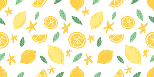 seamless pattern with hand drawn lemons and slices vector image