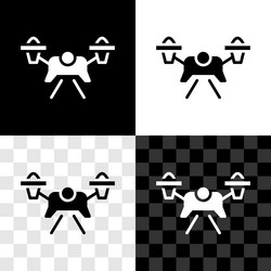 Set drone flying icon isolated on black and white vector