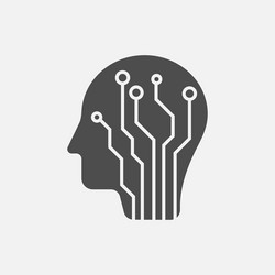 Human head with circuit board icon isolated vector