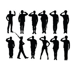 Saluting Soldiers - Army Silhouettes Vector Image