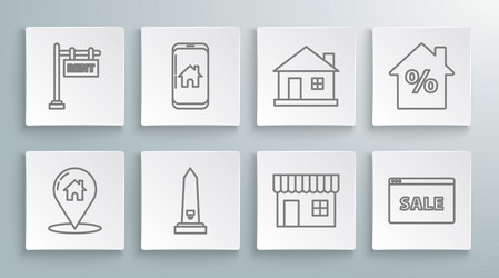 set line map pointer with house mobile phone vector image