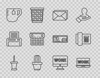 set line push pin laptop with text work envelope vector image