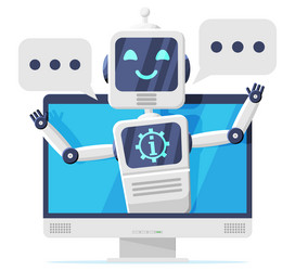 computer with chat bot speak in bubble on screen vector image