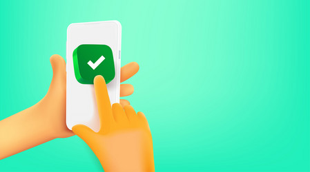 man using social mobile phone pressing check vector image