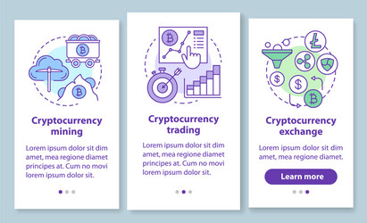 Cryptocurrency onboarding mobile app page screen vector