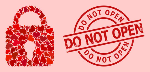 grunge do not open stamp seal and red love heart Vector Image