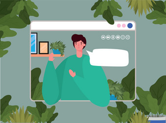 man avatar with bubble on website in video chat vector image