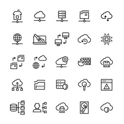 network hosting icon set in line style vector image