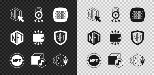 set nft digital crypto art cyber security binary vector image