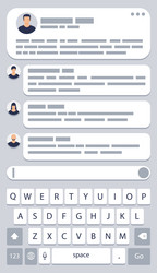 Mobile messaging app page with keyboard vector