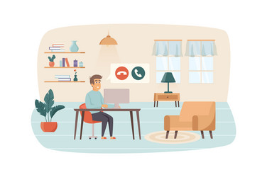 man makes video calls from computer sitting vector image