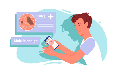 man with mole test in smartphone app using phone vector image