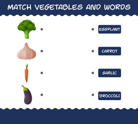 match cartoon vegetables and words matching game vector