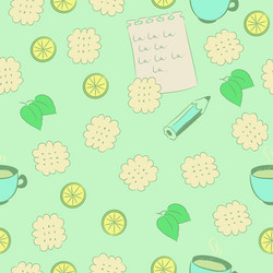 Seamless pattern with cookies lime mint and tea vector