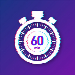 60 minutes stopwatch glitch icon vector