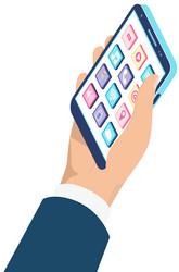 man holding smartphone with mobile applications vector image