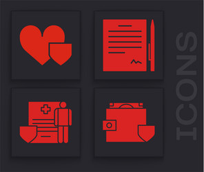 set wallet and money with shield heart vector image