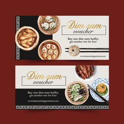 Dim sum voucher design with dumpling spring roll vector