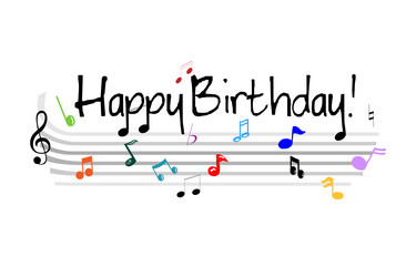 Hand drawn sign happy birthday in music stave vector