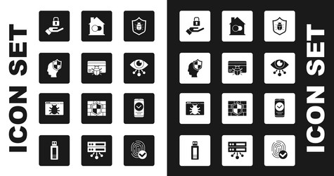 set system bug in credit card head with shield vector image