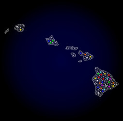 Mesh 2d map of hawaii state with bright light vector