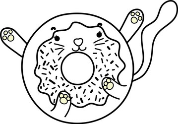 outline kawaii nice cat donut snack vector