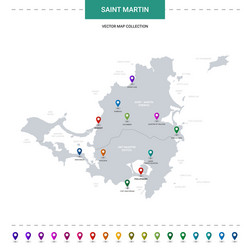 saint martin map with location pointer marks vector