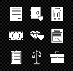 set document safe with shield graph chart vector image
