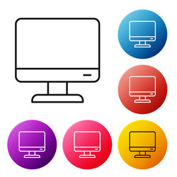 Black line computer monitor screen icon isolated vector