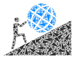 man rolling globe up recursion icon mosaic of self vector image
