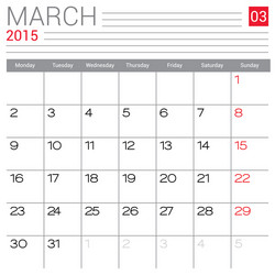 2015 march calendar page vector