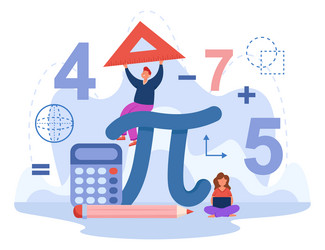 tiny students with huge sign pi flat vector