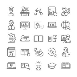 Education line icons college book video tutorial vector