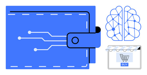 digital wallet with circuit design ai brain vector image