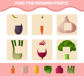 Find missing parts cartoon vegetables vector