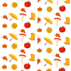 seamless pattern background with autumn icons vector image