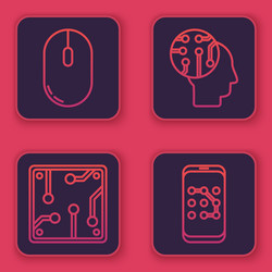 set line computer mouse processor human brain vector image
