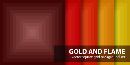 square pattern set gold and flame seamless vector image