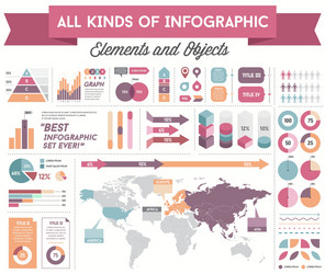 Infographics elements and objects big huge set all vector