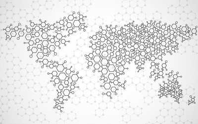 abstract world map of hexagonal vector