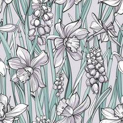 Seamless pattern with muscari and daffodil vector